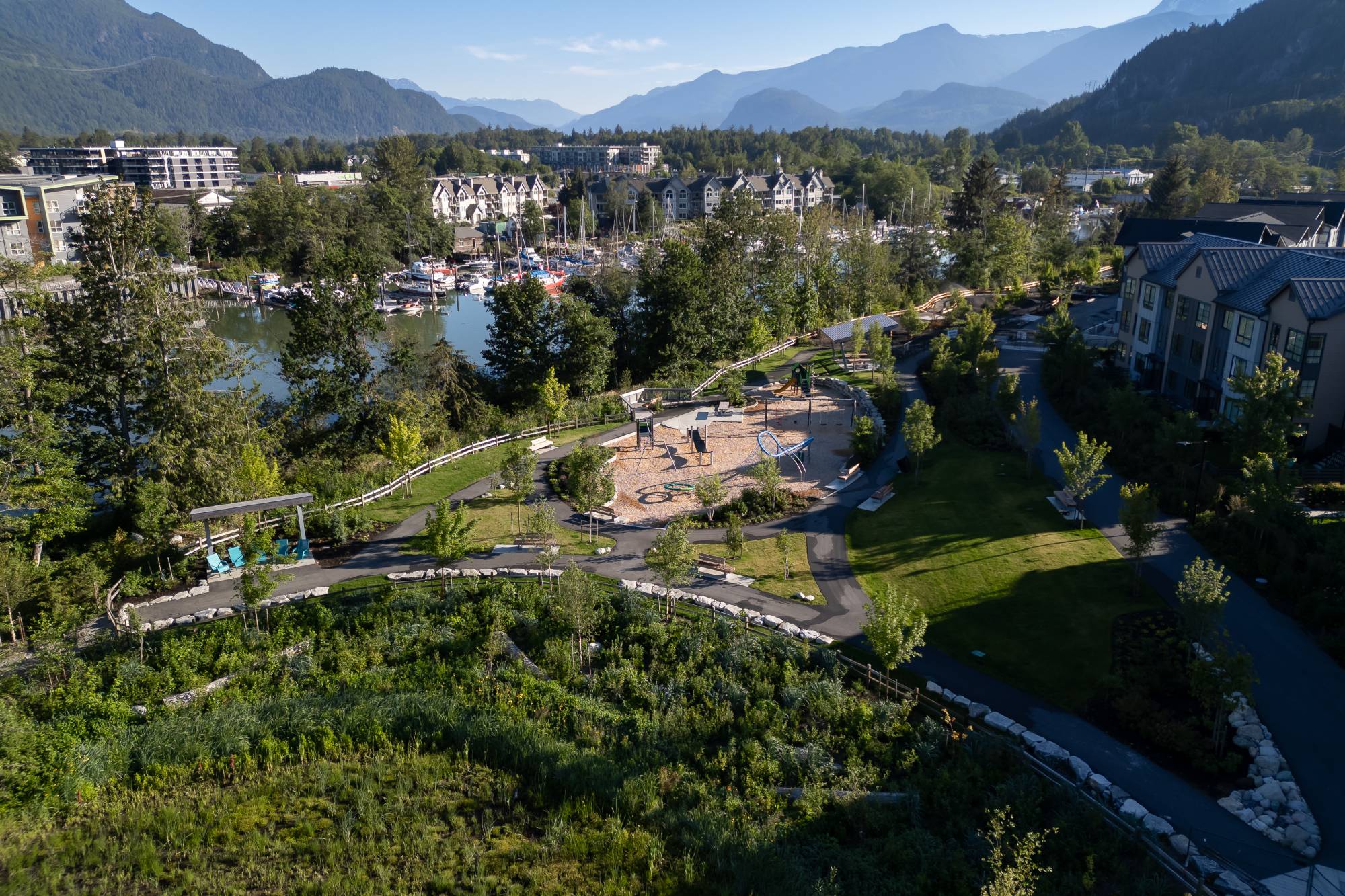 Overhead view of the park and expanded marsh.
