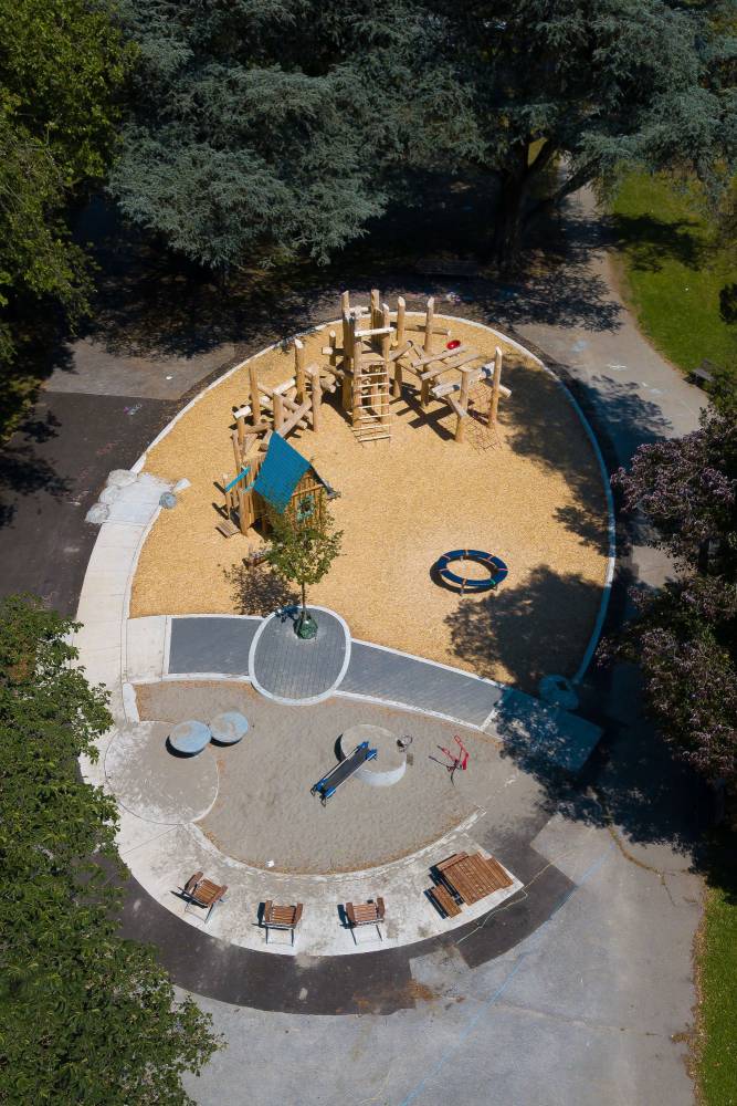 Aerial view of Clark Park playground.