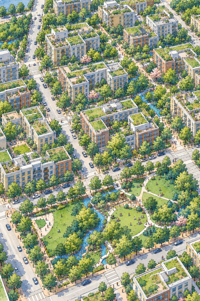 Birds eye neighbourhood sketch