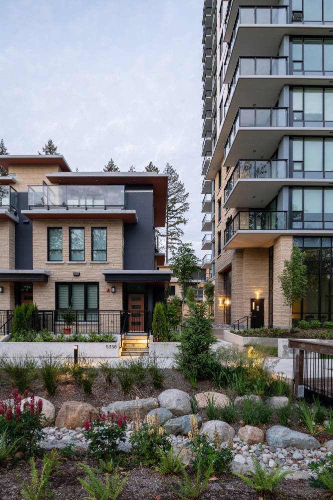 Photo of raingardens outside townhome.