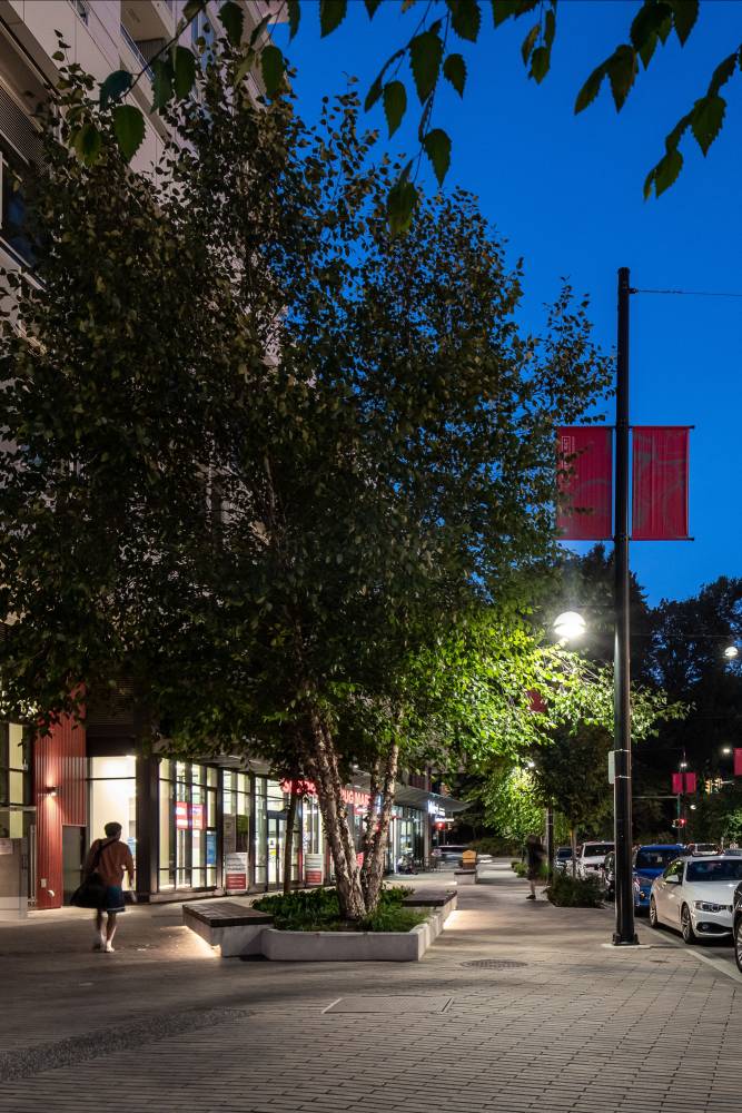 photo of streetscape at night.