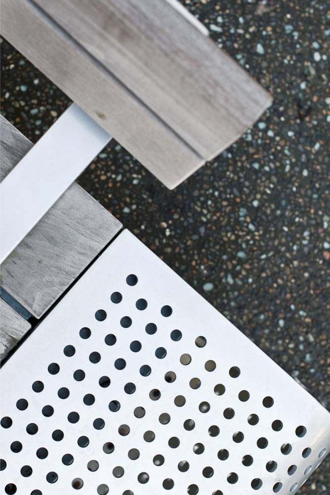 Close up of custom benches at Granville Street.