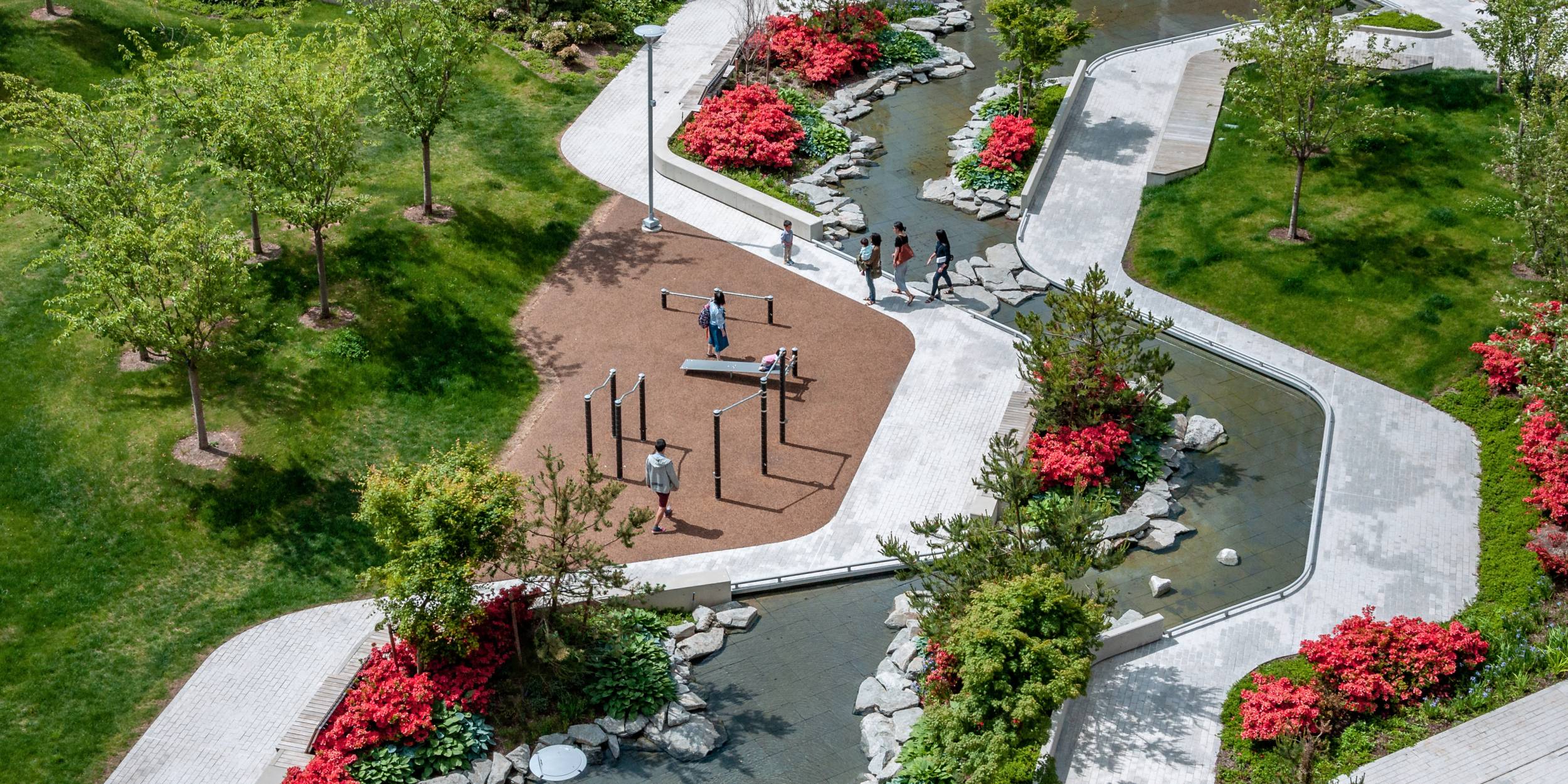Aerial view of people exploring Ketcheson Park.