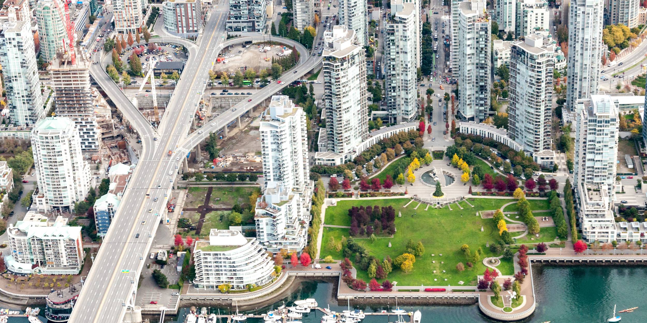 Aerial view of George Wainborn Park located near the Granville Street bridge.