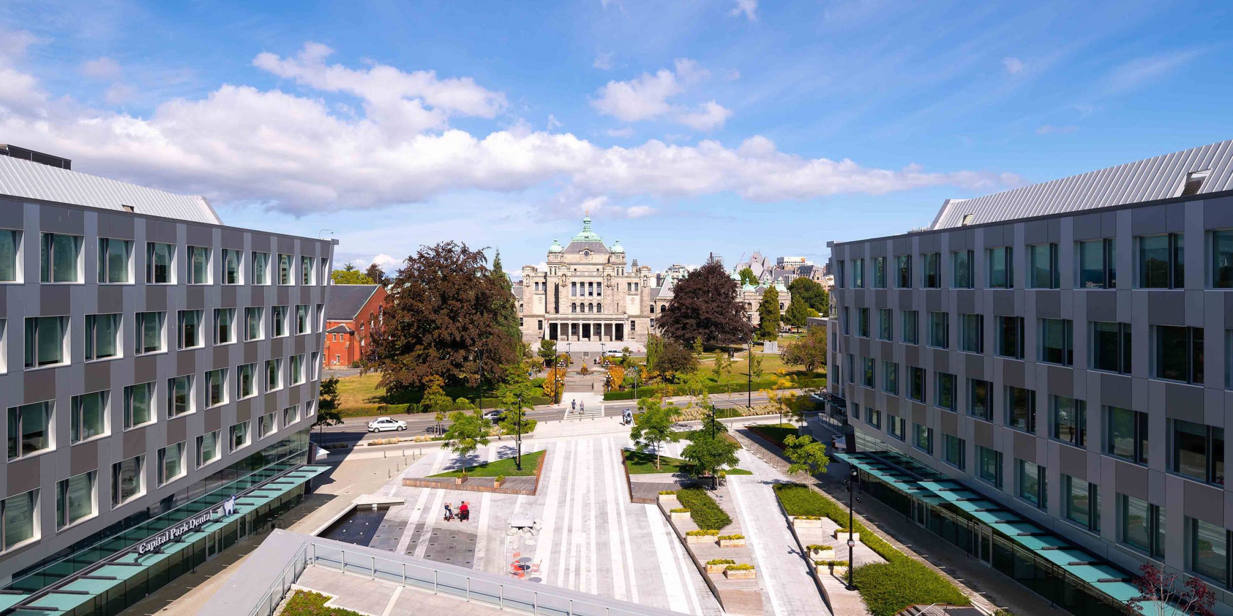 Aerial view of Capital Park plaza.