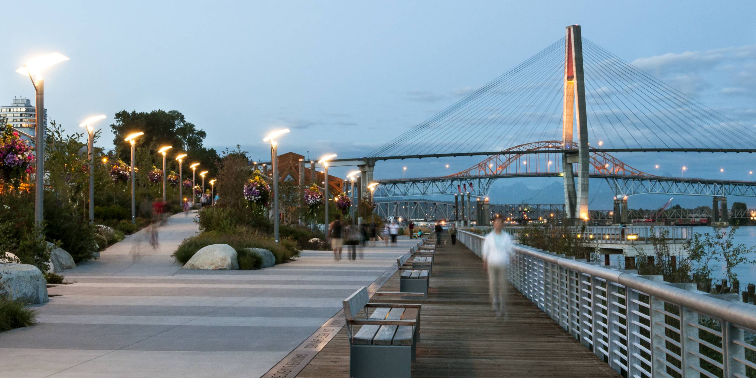 Westminster Pier Park Boardwalk at dusk